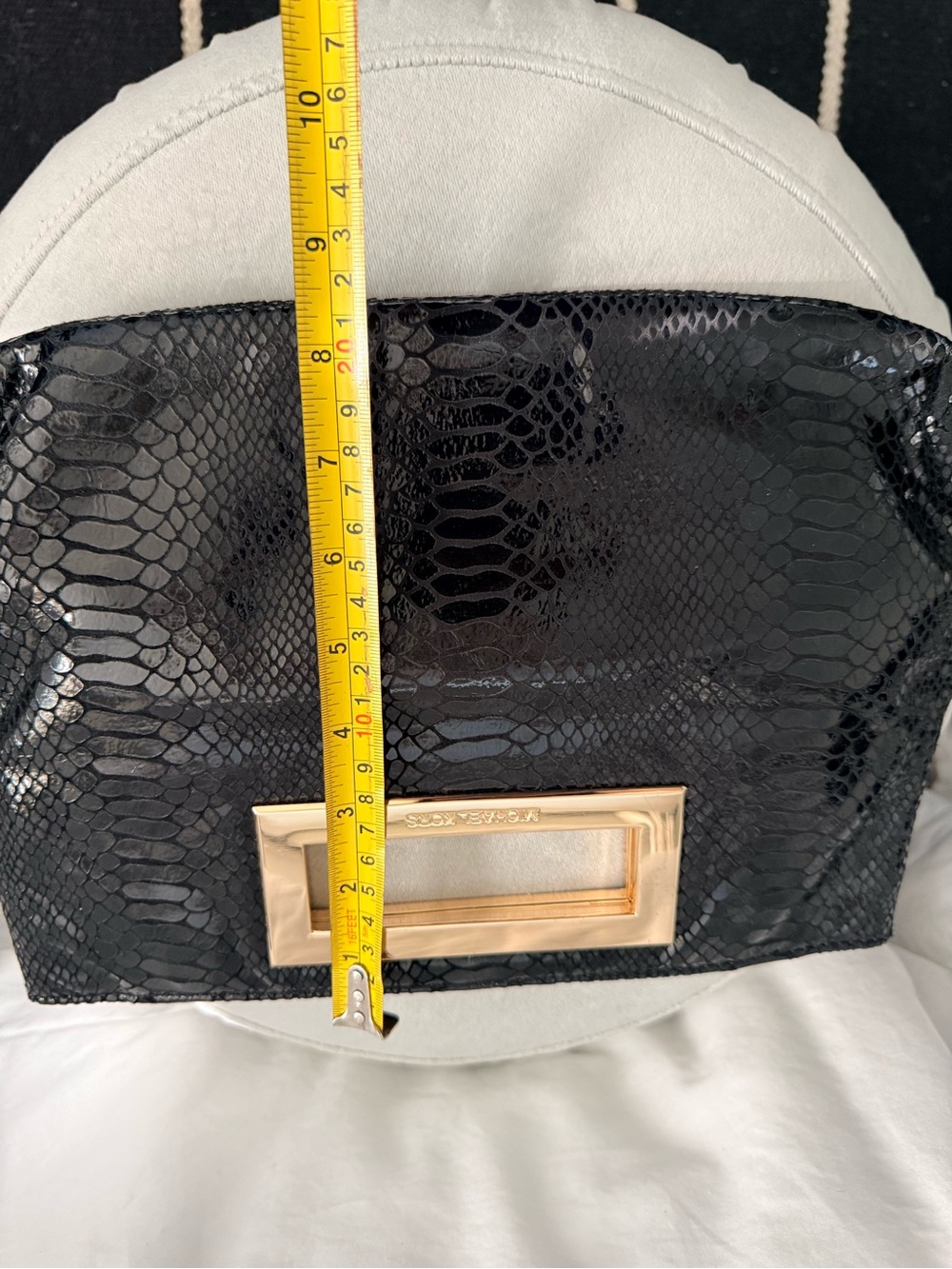 Michael Kors Black Snakeskin-Embossed Clutch with Gold-Tone Handle - Picture 8 of 9